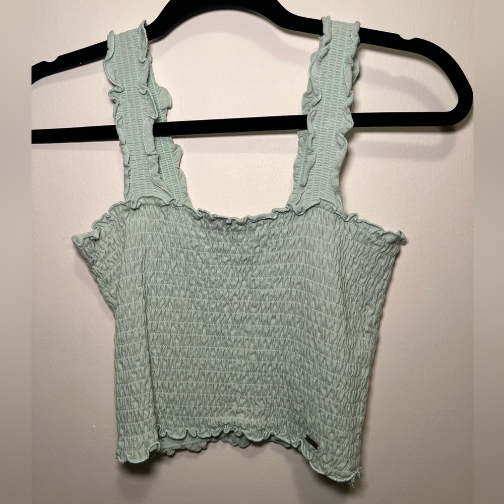 Hollister Light Blue/Green Smocked Tank Top - Womens